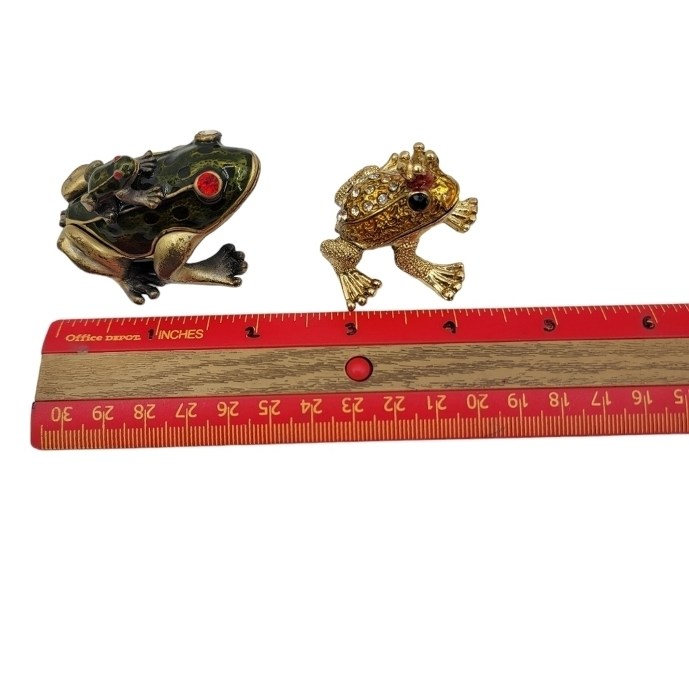 2 frog trinket boxes enameled gold tone - Picture 7 of 8
